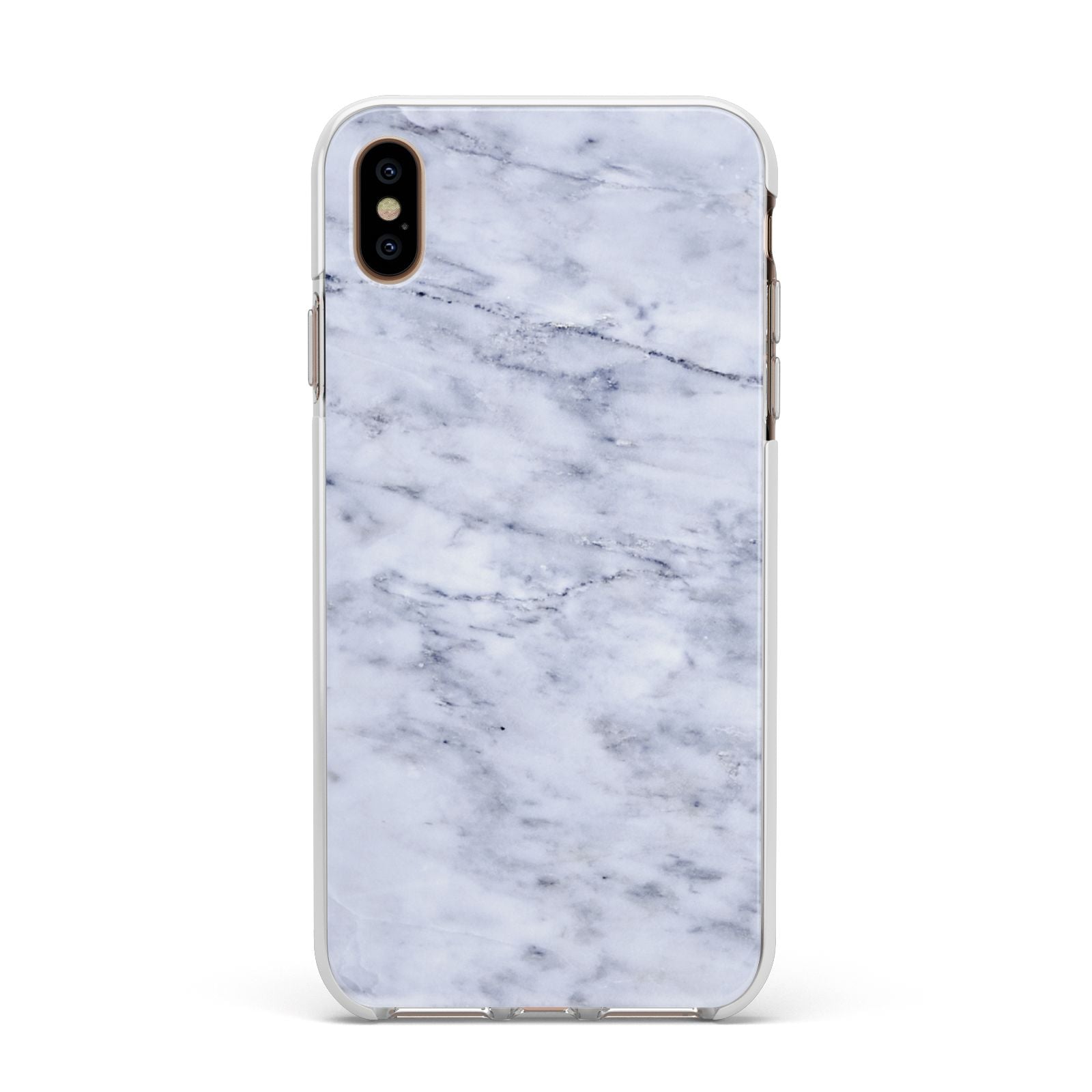 Faux Carrara Marble Print Apple iPhone Xs Max Impact Case White Edge on Gold Phone