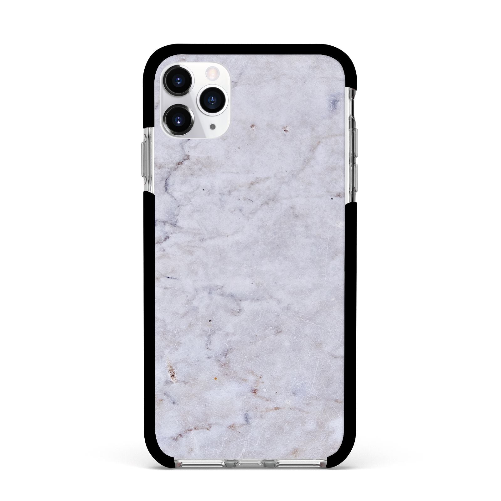 Faux Carrara Marble Print Grey Apple iPhone 11 Pro Max in Silver with Black Impact Case
