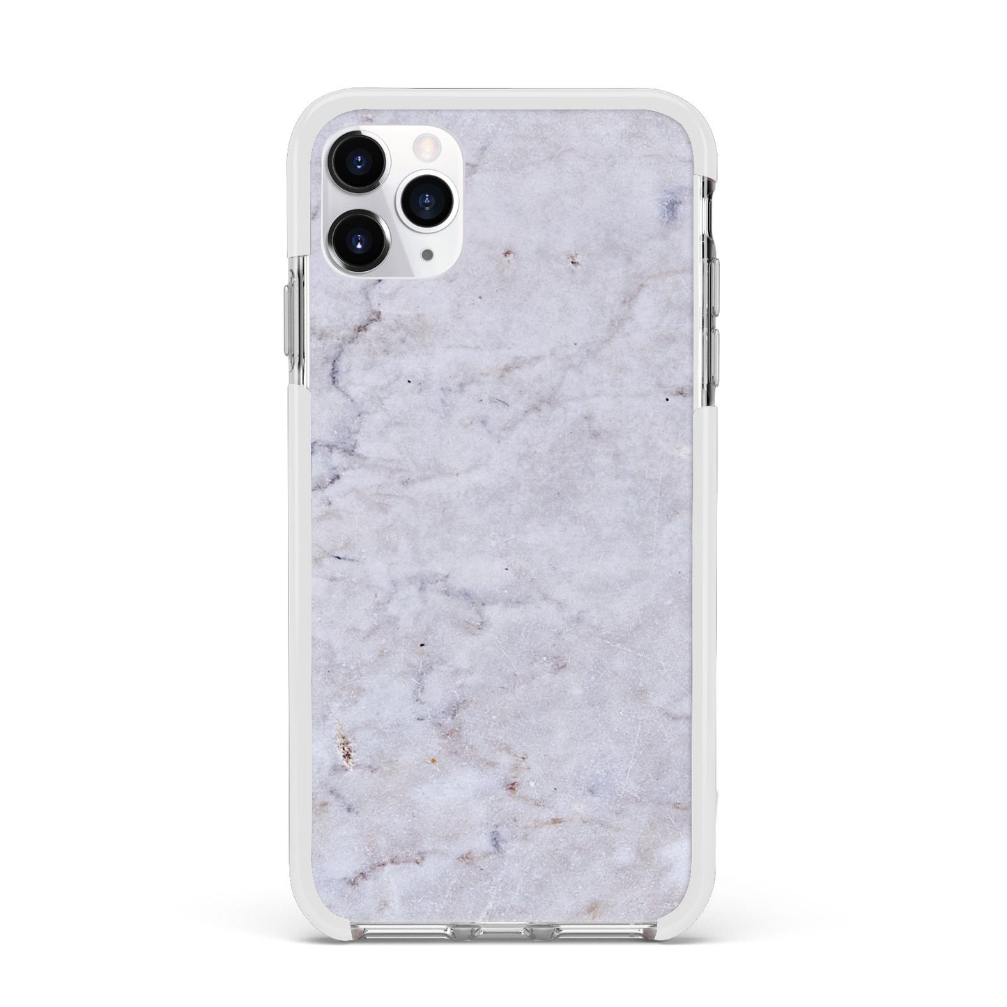 Faux Carrara Marble Print Grey Apple iPhone 11 Pro Max in Silver with White Impact Case