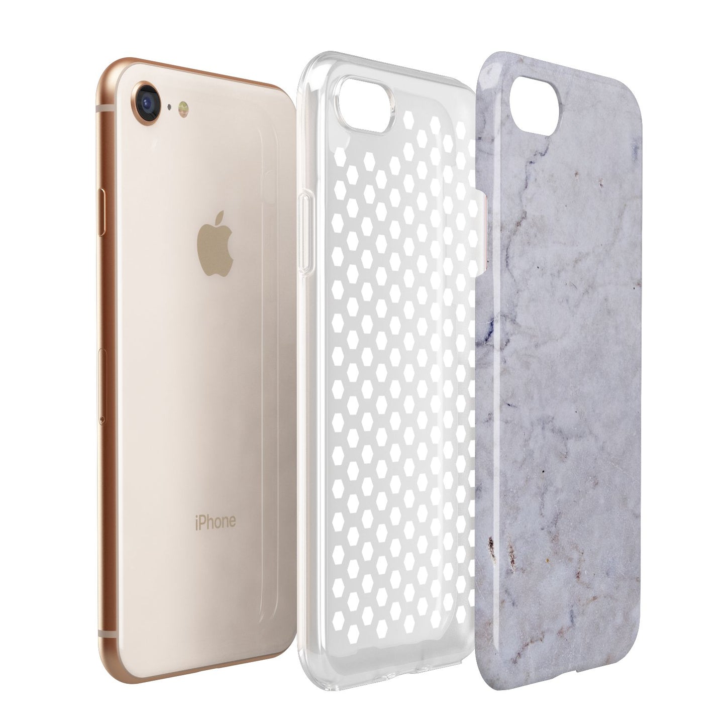 Faux Carrara Marble Print Grey Apple iPhone 7 8 3D Tough Case Expanded View