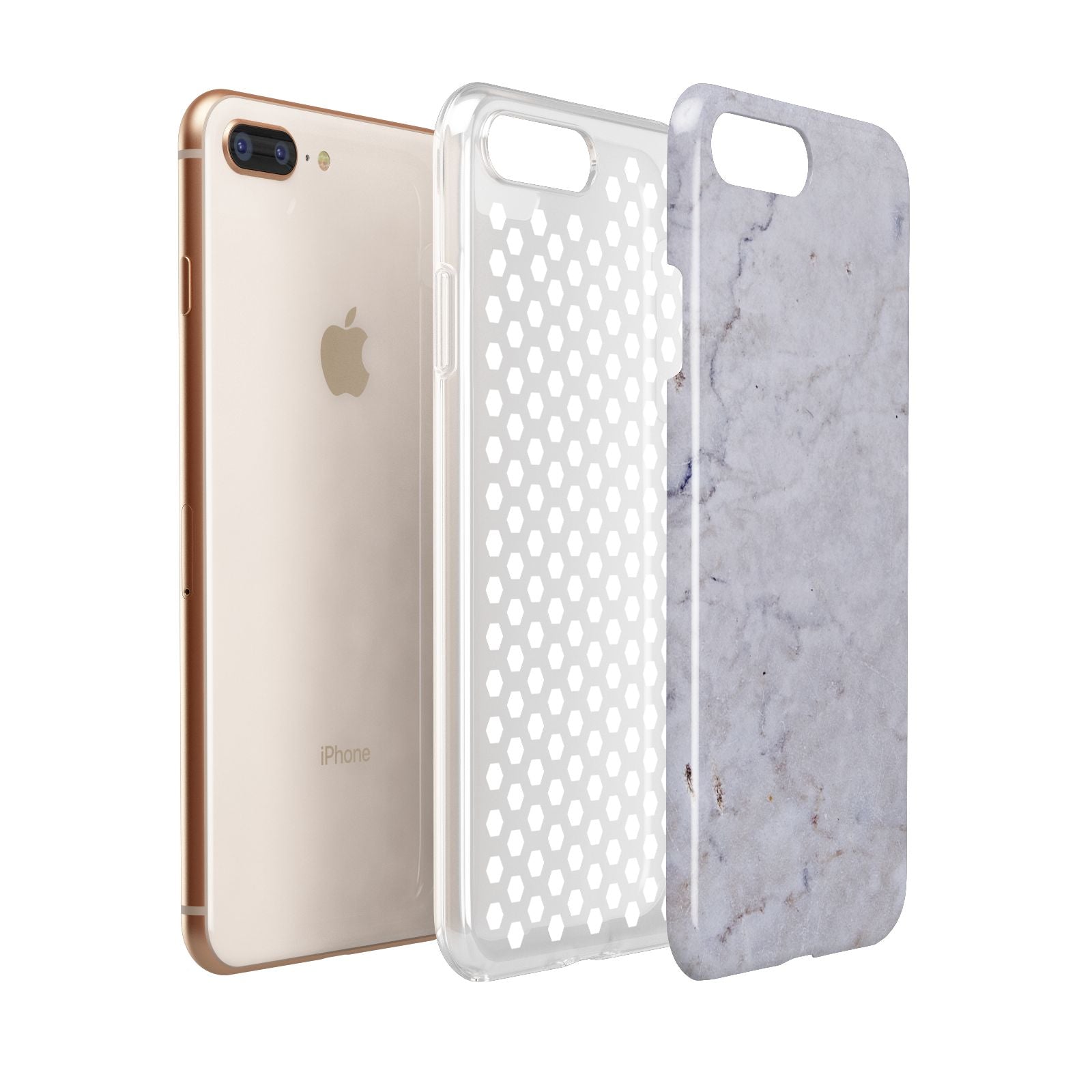 Faux Carrara Marble Print Grey Apple iPhone 7 8 Plus 3D Tough Case Expanded View