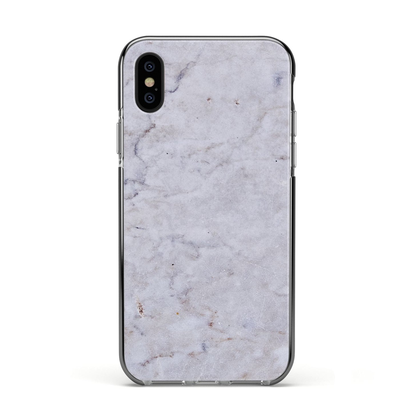 Faux Carrara Marble Print Grey Apple iPhone Xs Impact Case Black Edge on Black Phone