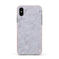 Faux Carrara Marble Print Grey Apple iPhone Xs Impact Case Pink Edge on Black Phone