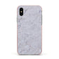 Faux Carrara Marble Print Grey Apple iPhone Xs Impact Case Pink Edge on Silver Phone