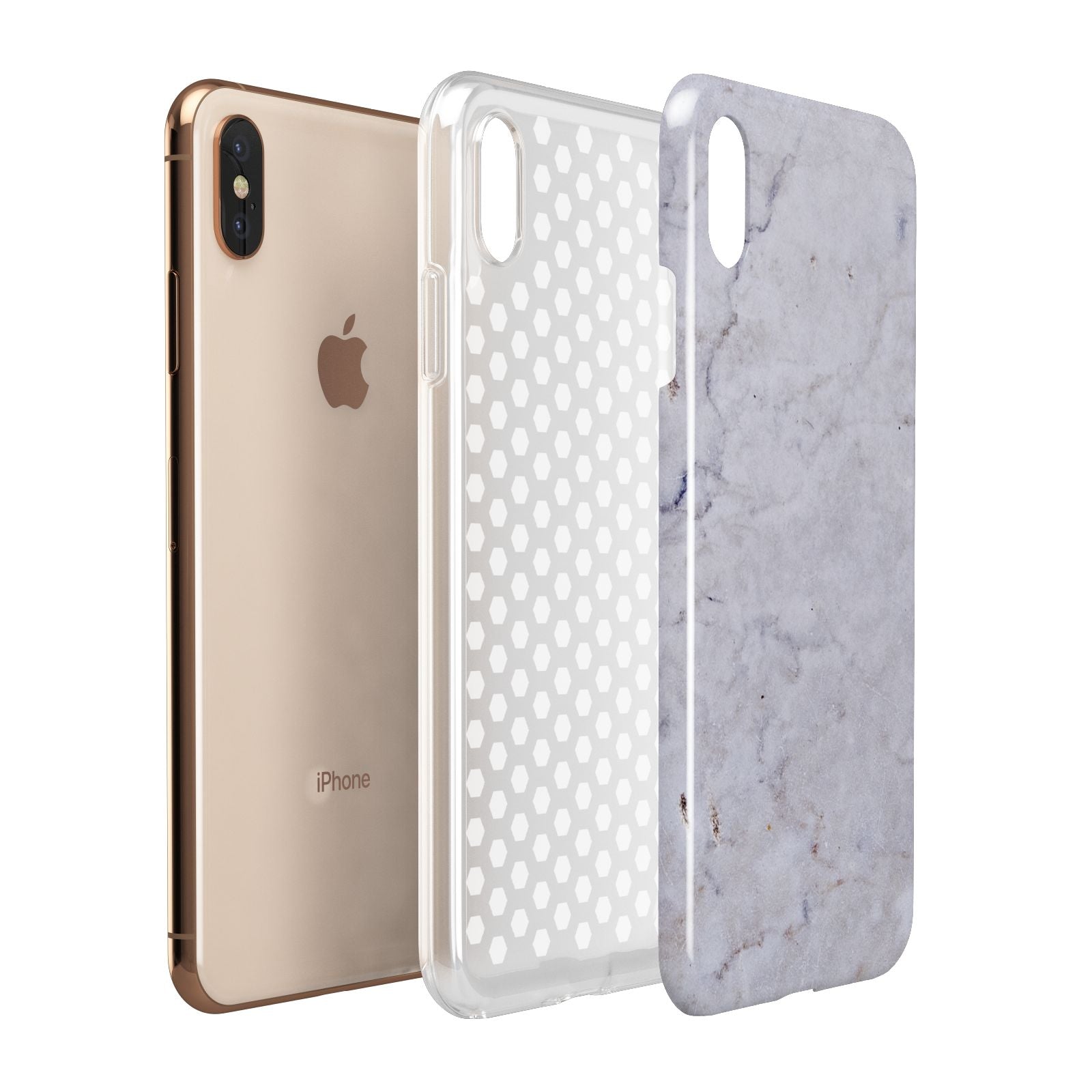 Faux Carrara Marble Print Grey Apple iPhone Xs Max 3D Tough Case Expanded View