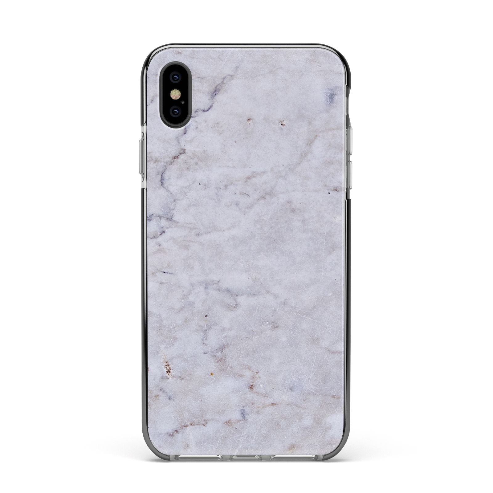 Faux Carrara Marble Print Grey Apple iPhone Xs Max Impact Case Black Edge on Black Phone
