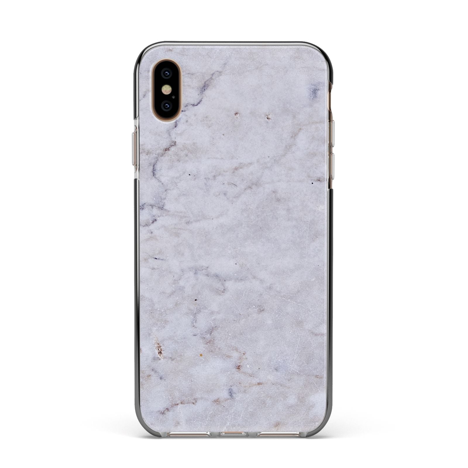 Faux Carrara Marble Print Grey Apple iPhone Xs Max Impact Case Black Edge on Gold Phone