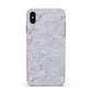 Faux Carrara Marble Print Grey Apple iPhone Xs Max Impact Case Pink Edge on Black Phone