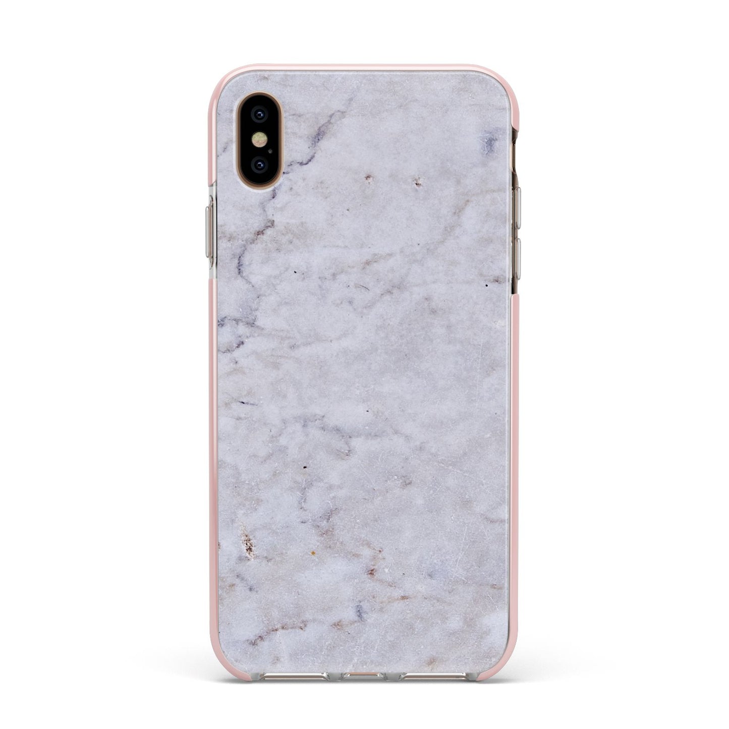 Faux Carrara Marble Print Grey Apple iPhone Xs Max Impact Case Pink Edge on Gold Phone