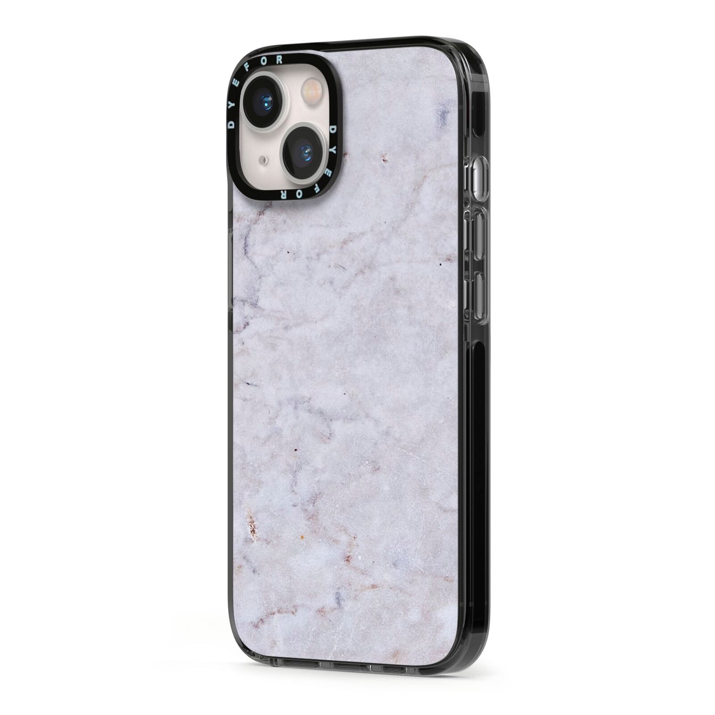 Faux Carrara Marble Print Grey iPhone 13 Black Impact Case Side Angle on Silver phone