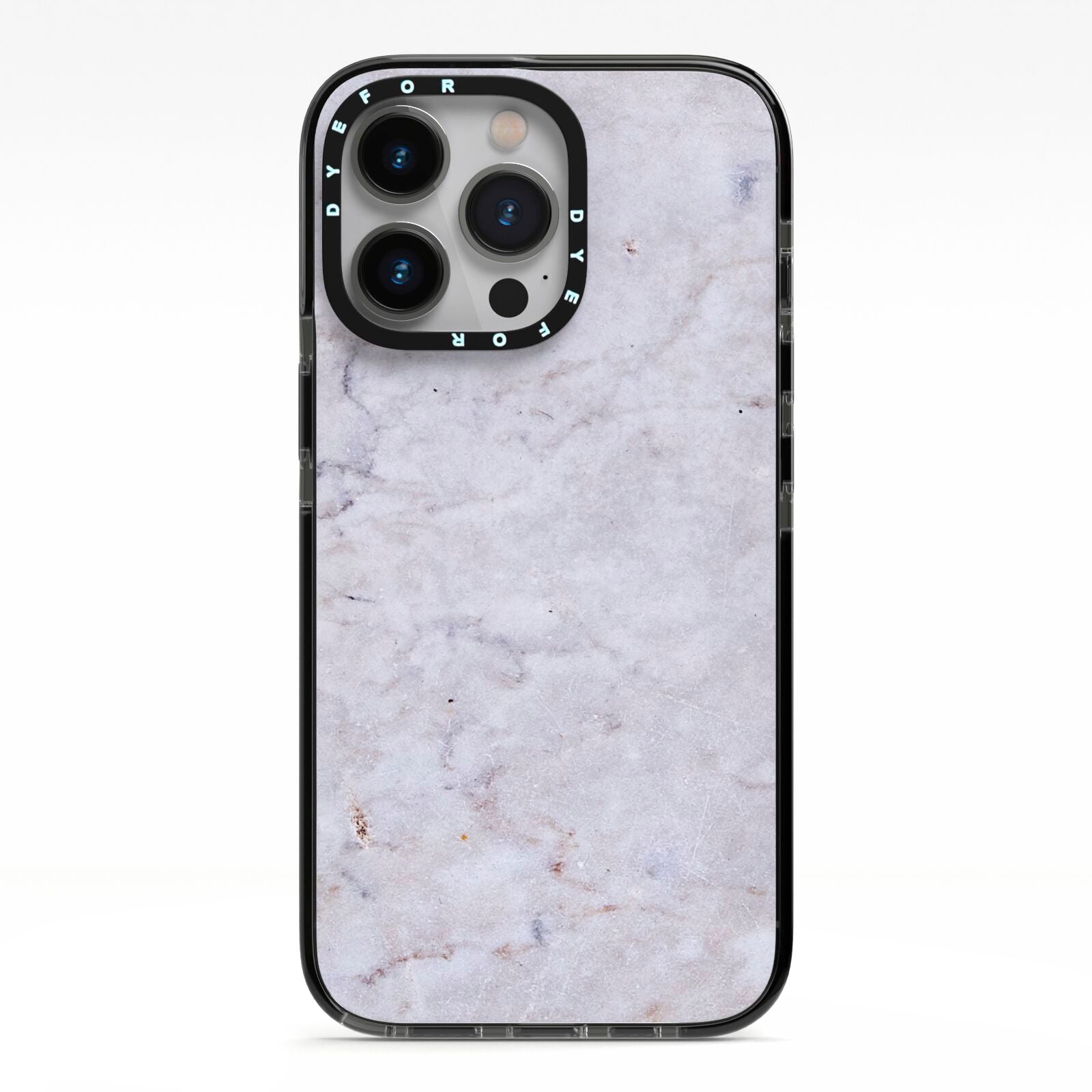 Faux Carrara Marble Print Grey iPhone 13 Pro Black Impact Case on Silver phone