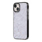 Faux Carrara Marble Print Grey iPhone 14 Black Impact Case Side Angle on Silver phone