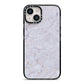 Faux Carrara Marble Print Grey iPhone 14 Black Impact Case on Silver phone