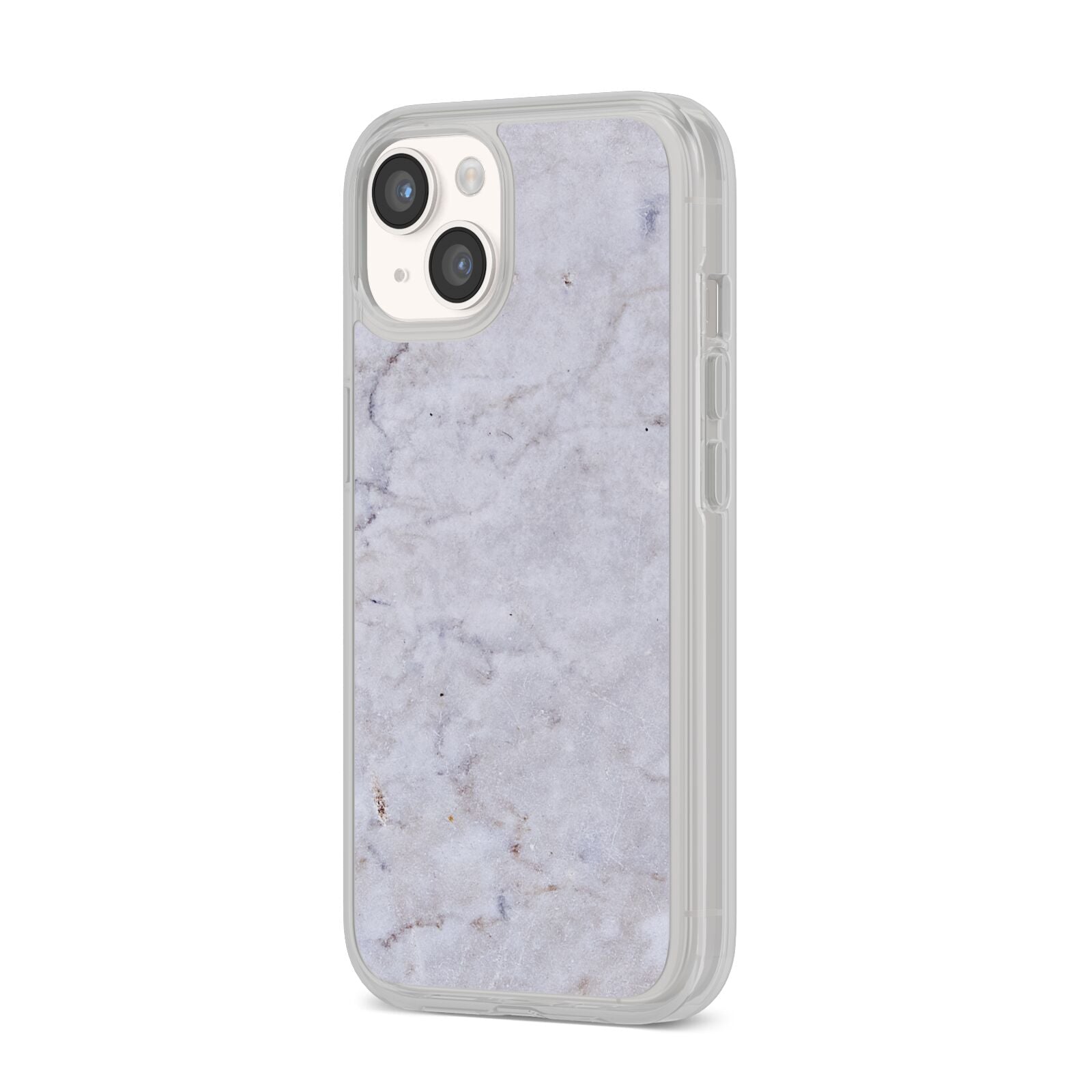 Faux Carrara Marble Print Grey iPhone 14 Clear Tough Case Starlight Angled Image