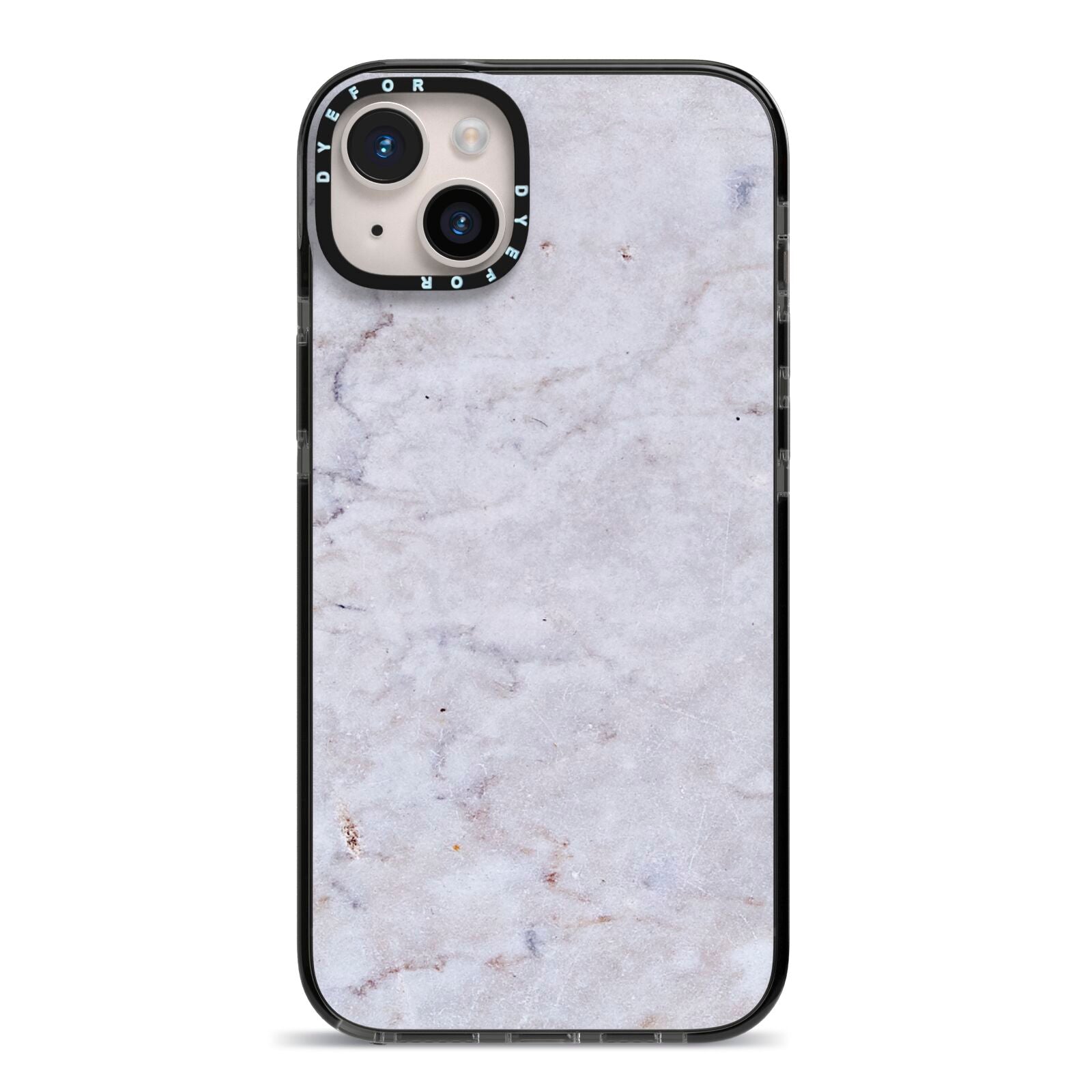 Faux Carrara Marble Print Grey iPhone 14 Plus Black Impact Case on Silver phone