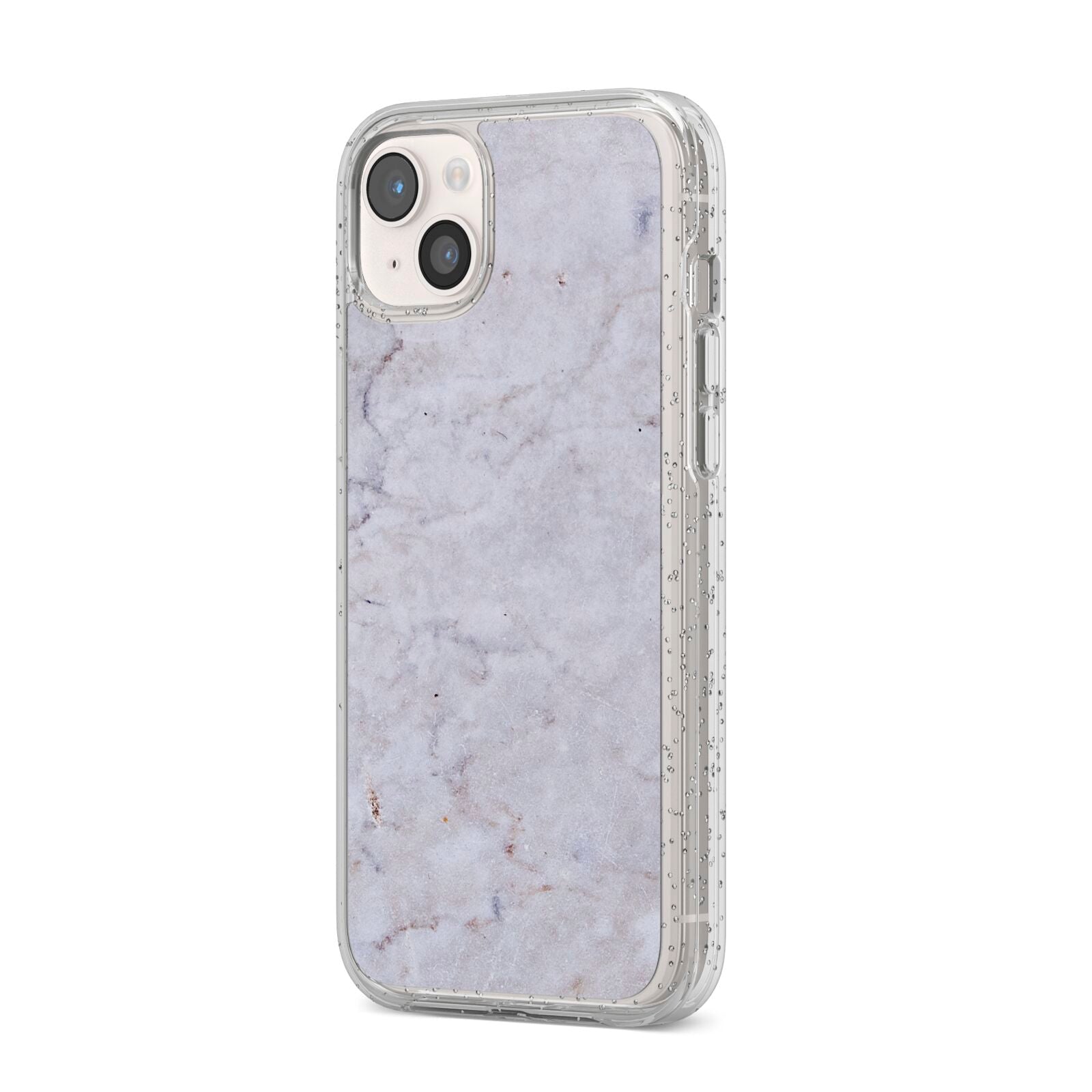 Faux Carrara Marble Print Grey iPhone 14 Plus Glitter Tough Case Starlight Angled Image