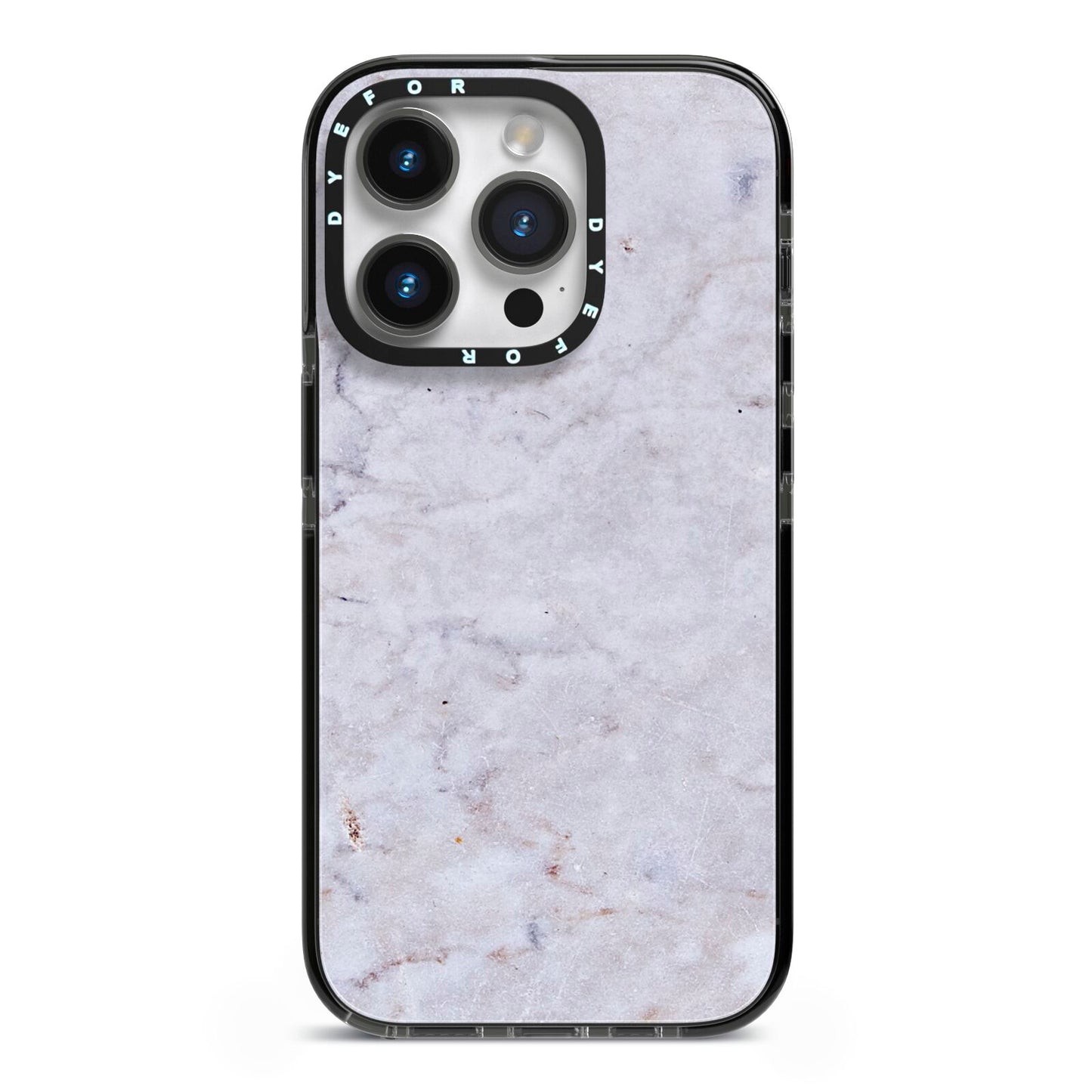 Faux Carrara Marble Print Grey iPhone 14 Pro Black Impact Case on Silver phone