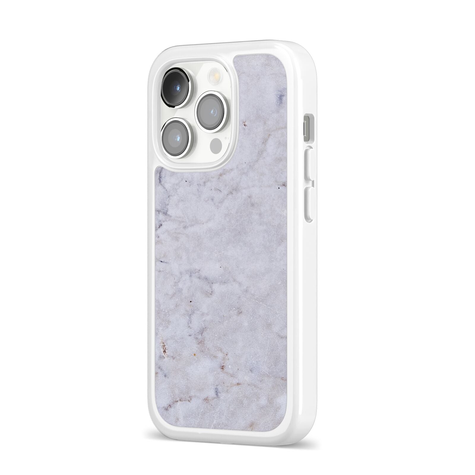 Faux Carrara Marble Print Grey iPhone 14 Pro Clear Tough Case Silver Angled Image