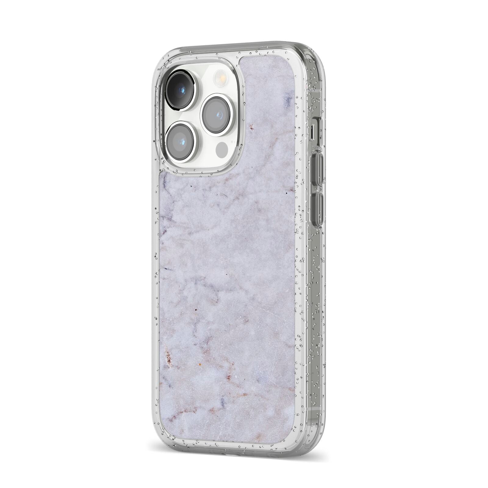 Faux Carrara Marble Print Grey iPhone 14 Pro Glitter Tough Case Silver Angled Image