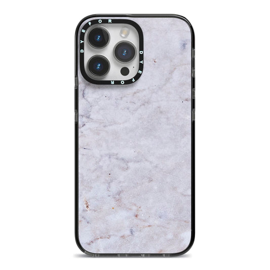 Faux Carrara Marble Print Grey iPhone 14 Pro Max Black Impact Case on Silver phone
