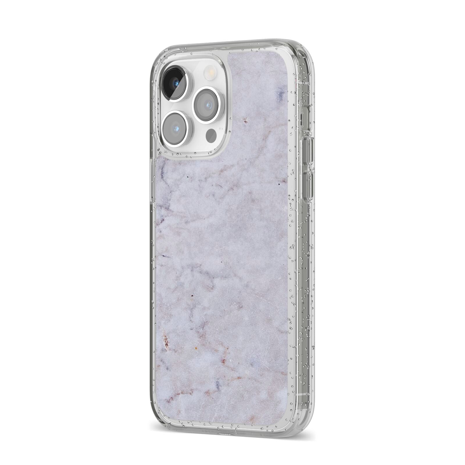 Faux Carrara Marble Print Grey iPhone 14 Pro Max Glitter Tough Case Silver Angled Image