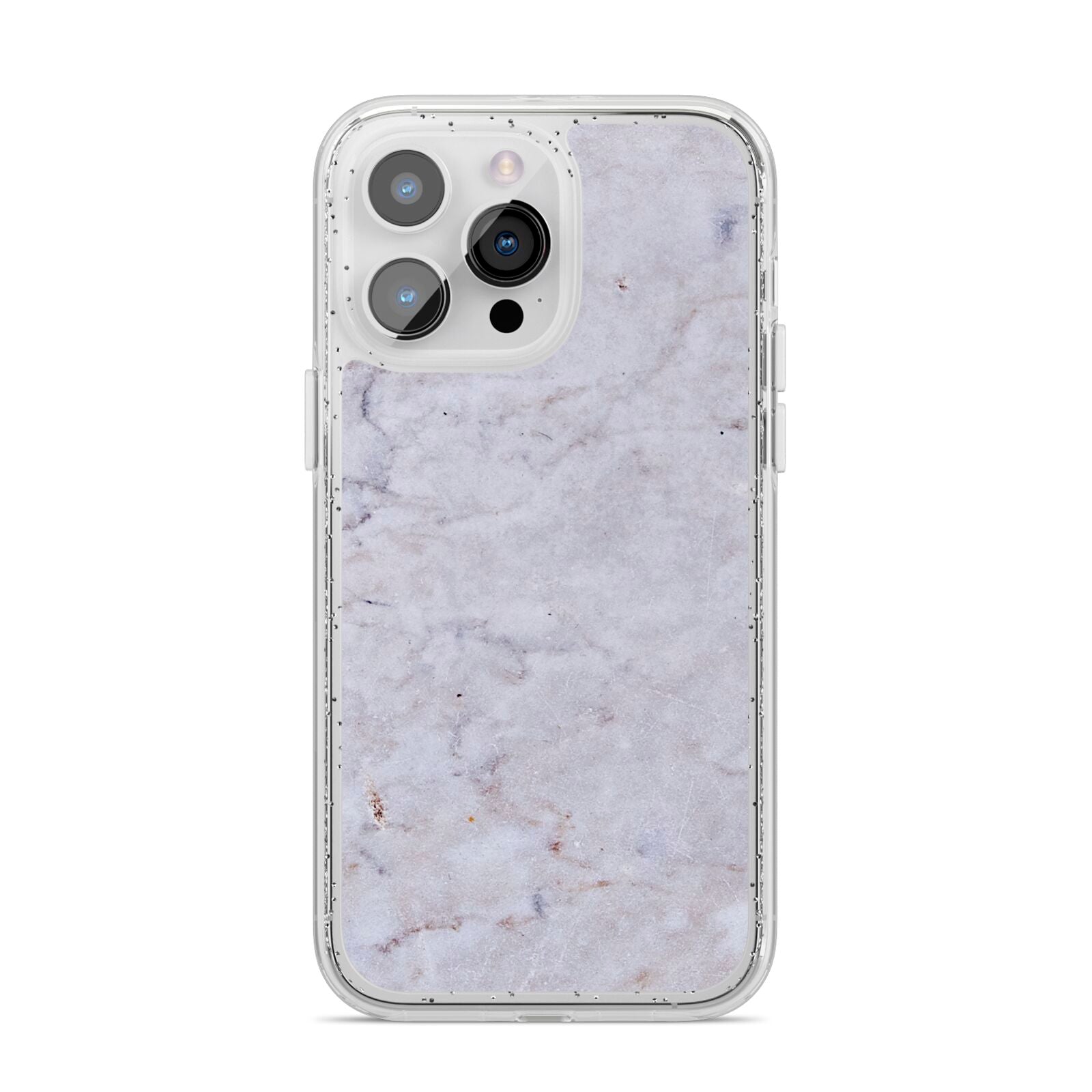Faux Carrara Marble Print Grey iPhone 14 Pro Max Glitter Tough Case Silver