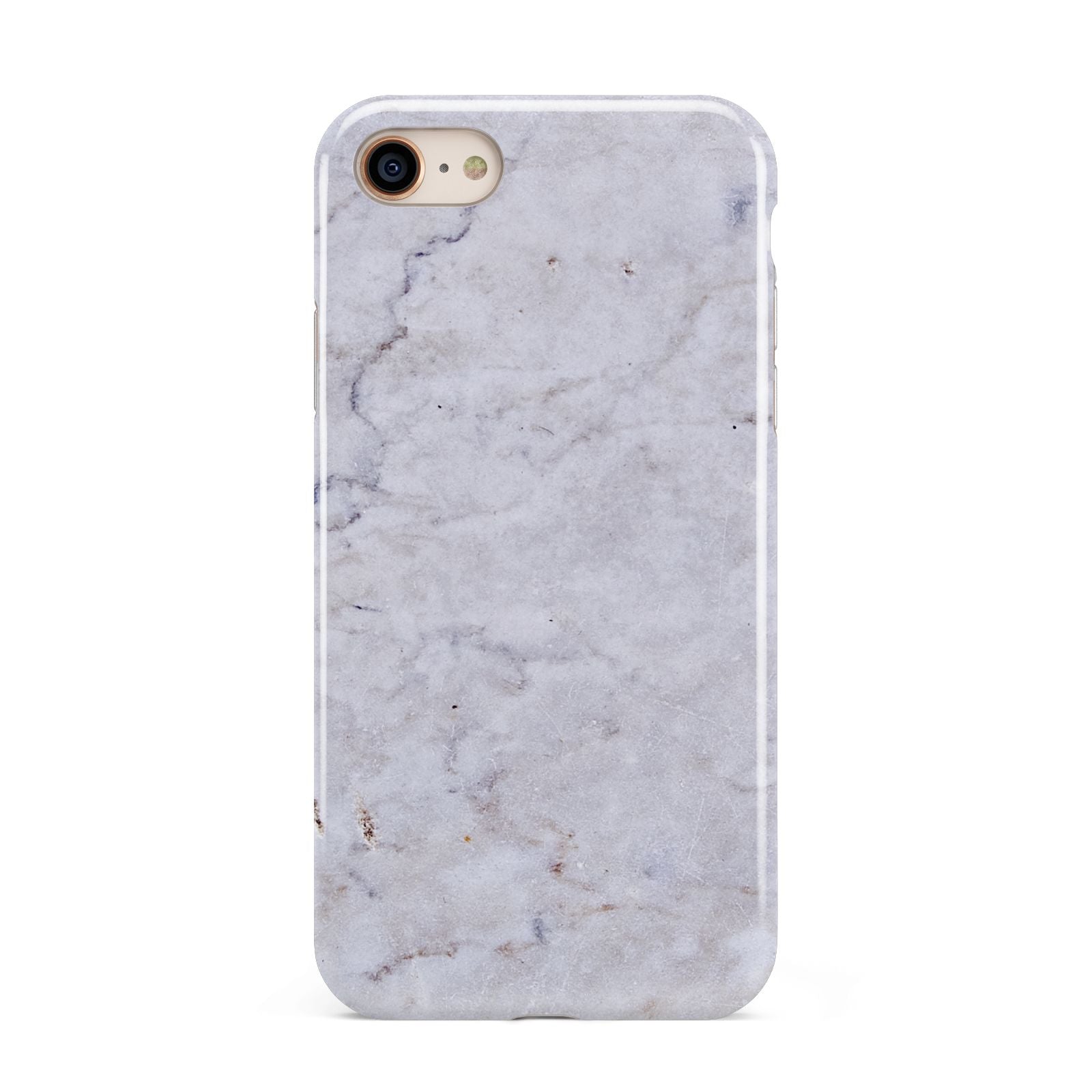 Faux Carrara Marble Print Grey iPhone 8 3D Tough Case on Gold Phone