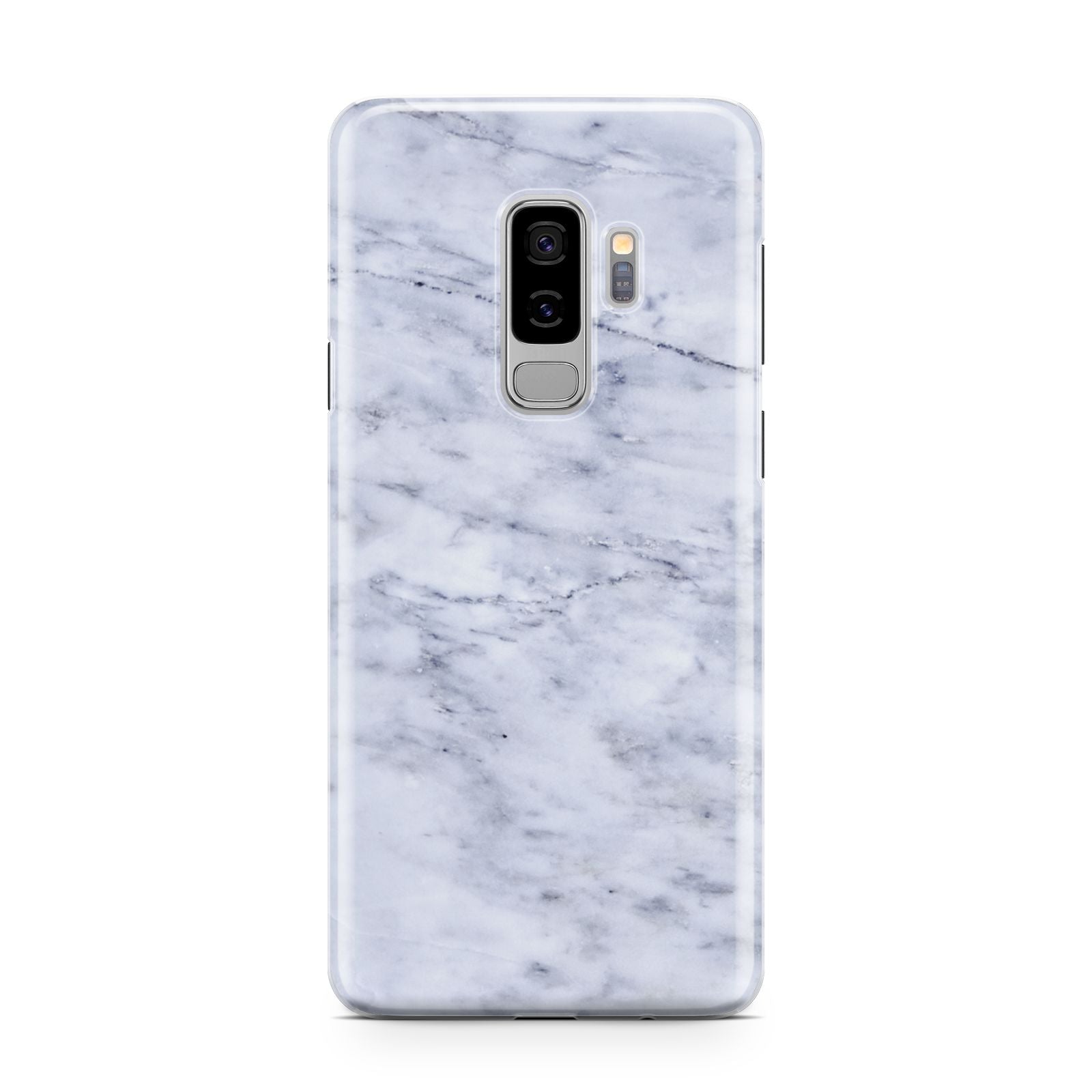 Faux Carrara Marble Print Samsung Galaxy S9 Plus Case on Silver phone