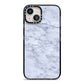 Faux Carrara Marble Print iPhone 13 Black Impact Case on Silver phone