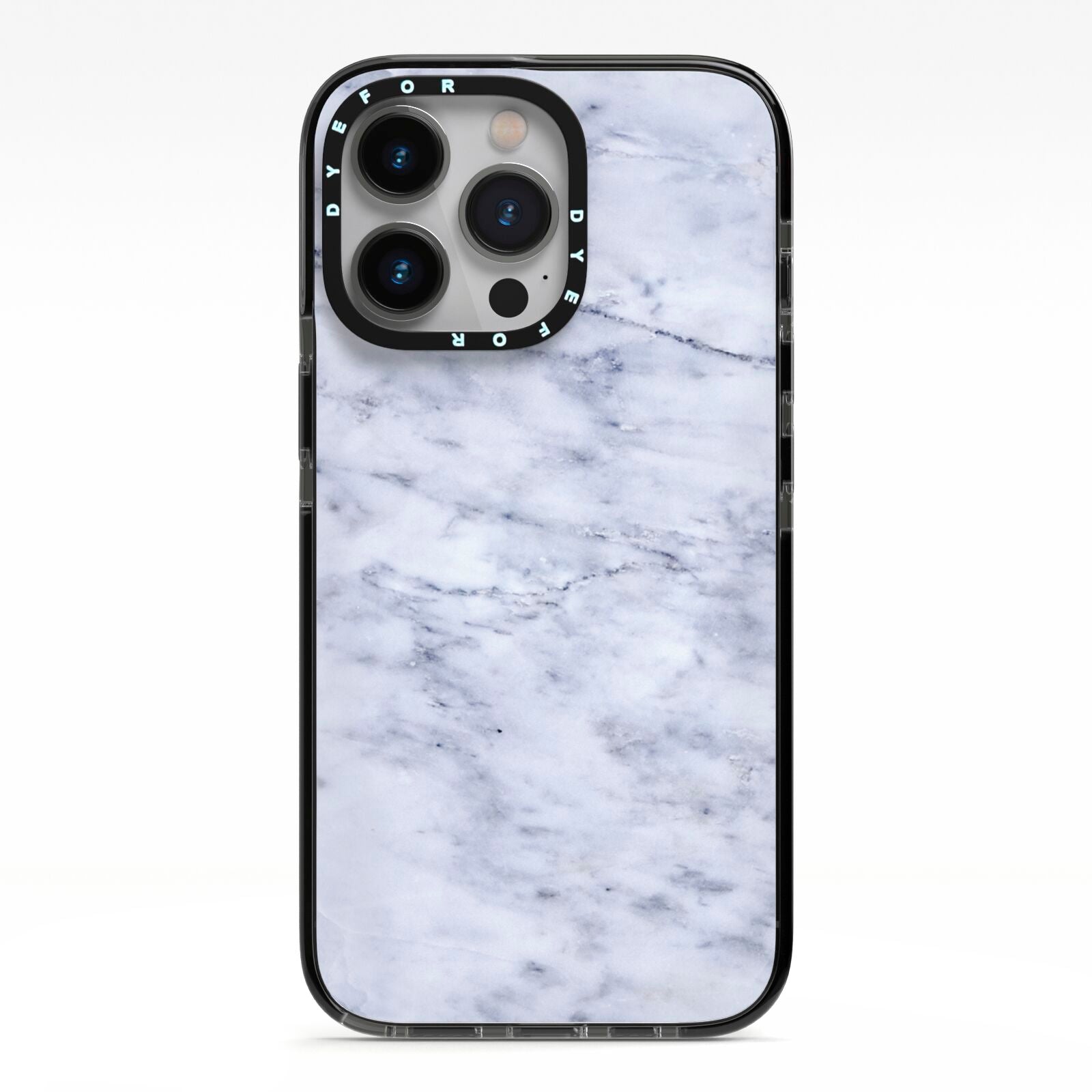 Faux Carrara Marble Print iPhone 13 Pro Black Impact Case on Silver phone