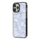 Faux Carrara Marble Print iPhone 13 Pro Max Black Impact Case Side Angle on Silver phone