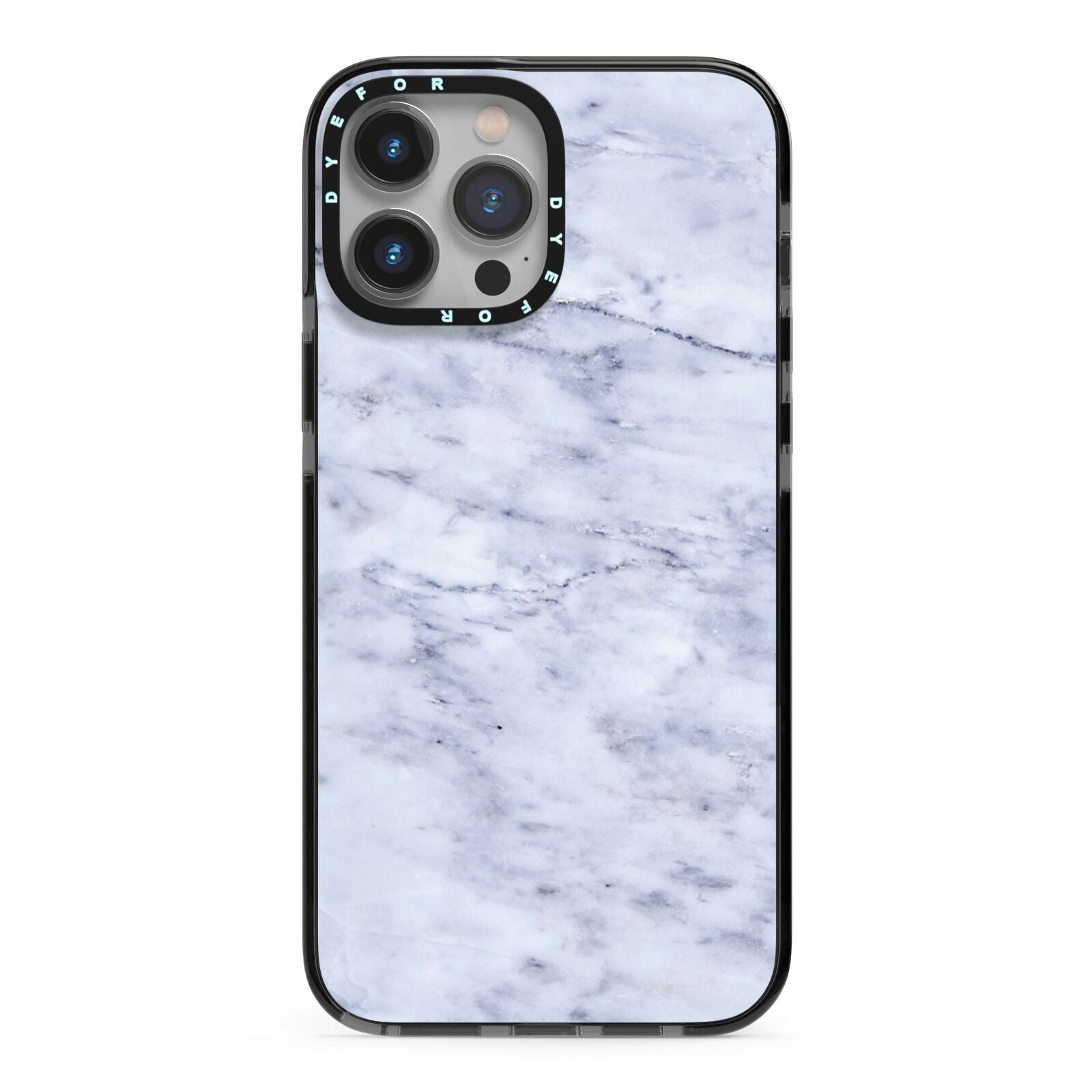 Faux Carrara Marble Print iPhone 13 Pro Max Black Impact Case on Silver phone