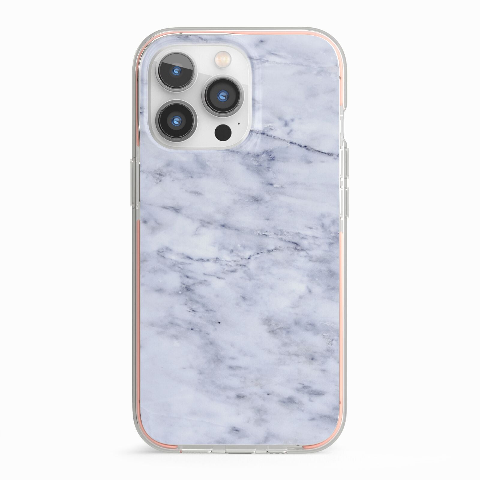 Faux Carrara Marble Print iPhone 13 Pro TPU Impact Case with Pink Edges