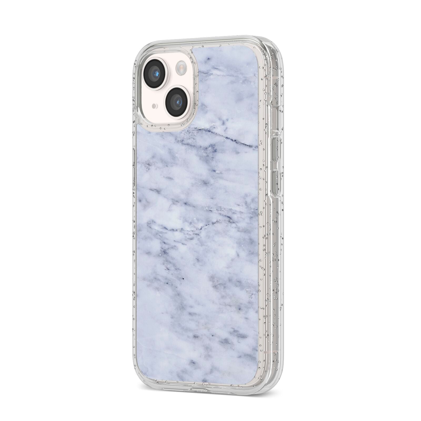 Faux Carrara Marble Print iPhone 14 Glitter Tough Case Starlight Angled Image