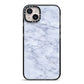 Faux Carrara Marble Print iPhone 14 Plus Black Impact Case on Silver phone