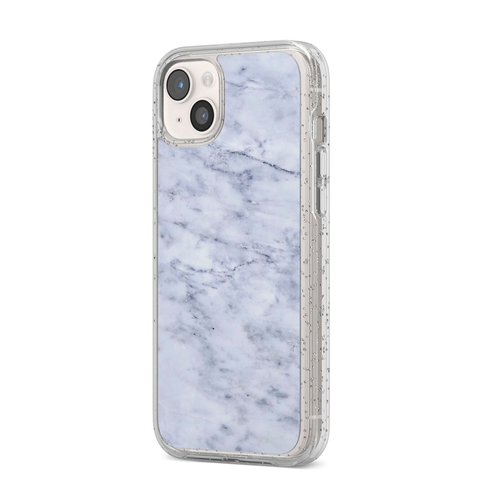 Faux Carrara Marble Print iPhone 14 Plus Glitter Tough Case Starlight Angled Image