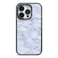 Faux Carrara Marble Print iPhone 14 Pro Black Impact Case on Silver phone
