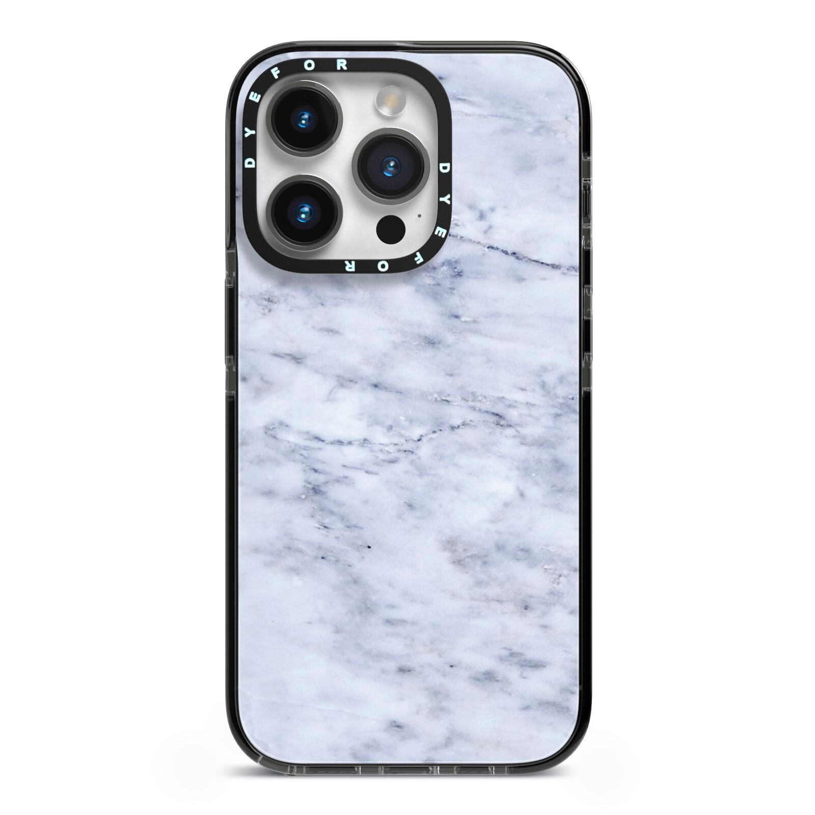 Faux Carrara Marble Print iPhone 14 Pro Black Impact Case on Silver phone
