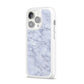 Faux Carrara Marble Print iPhone 14 Pro Clear Tough Case Silver Angled Image