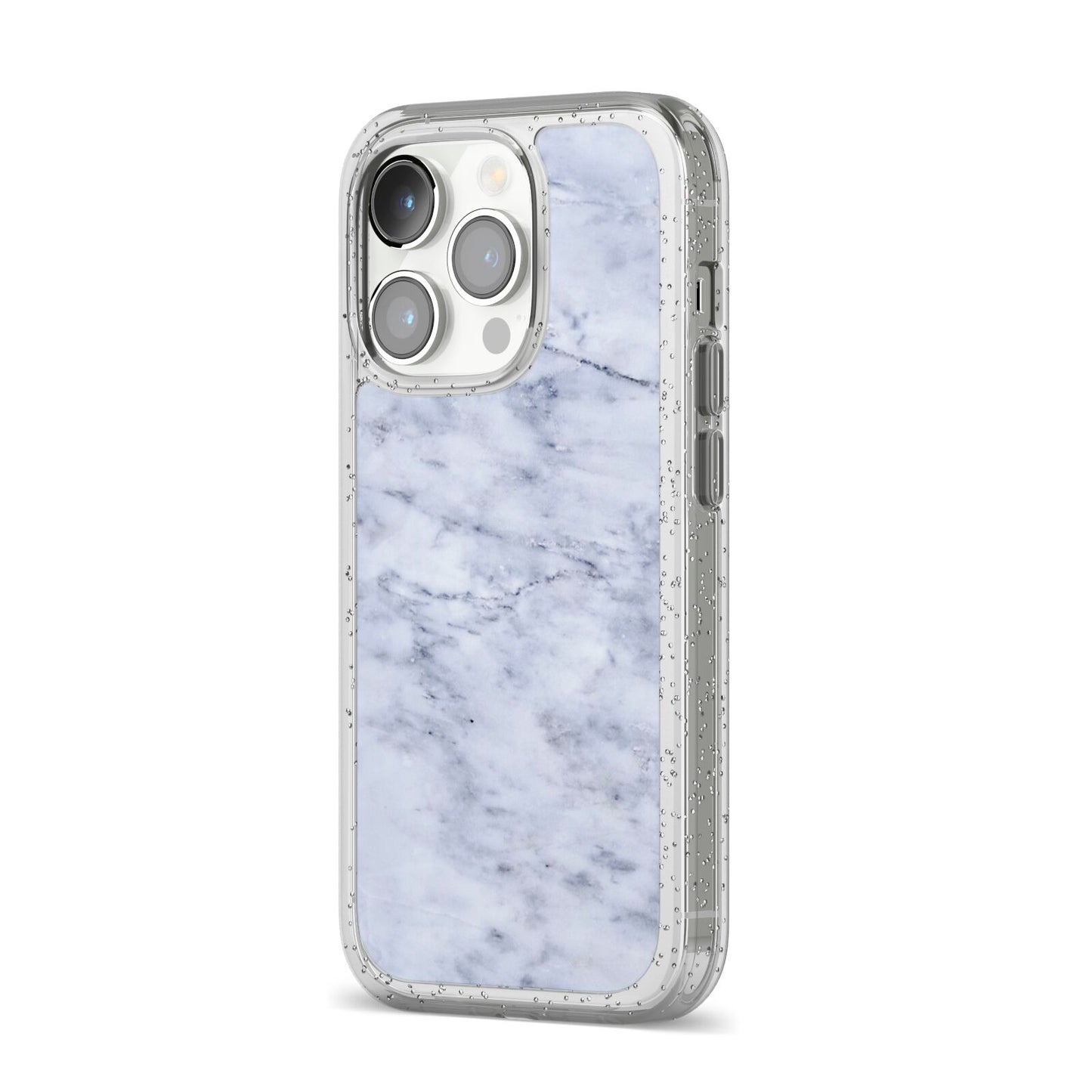Faux Carrara Marble Print iPhone 14 Pro Glitter Tough Case Silver Angled Image