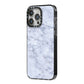 Faux Carrara Marble Print iPhone 14 Pro Max Black Impact Case Side Angle on Silver phone