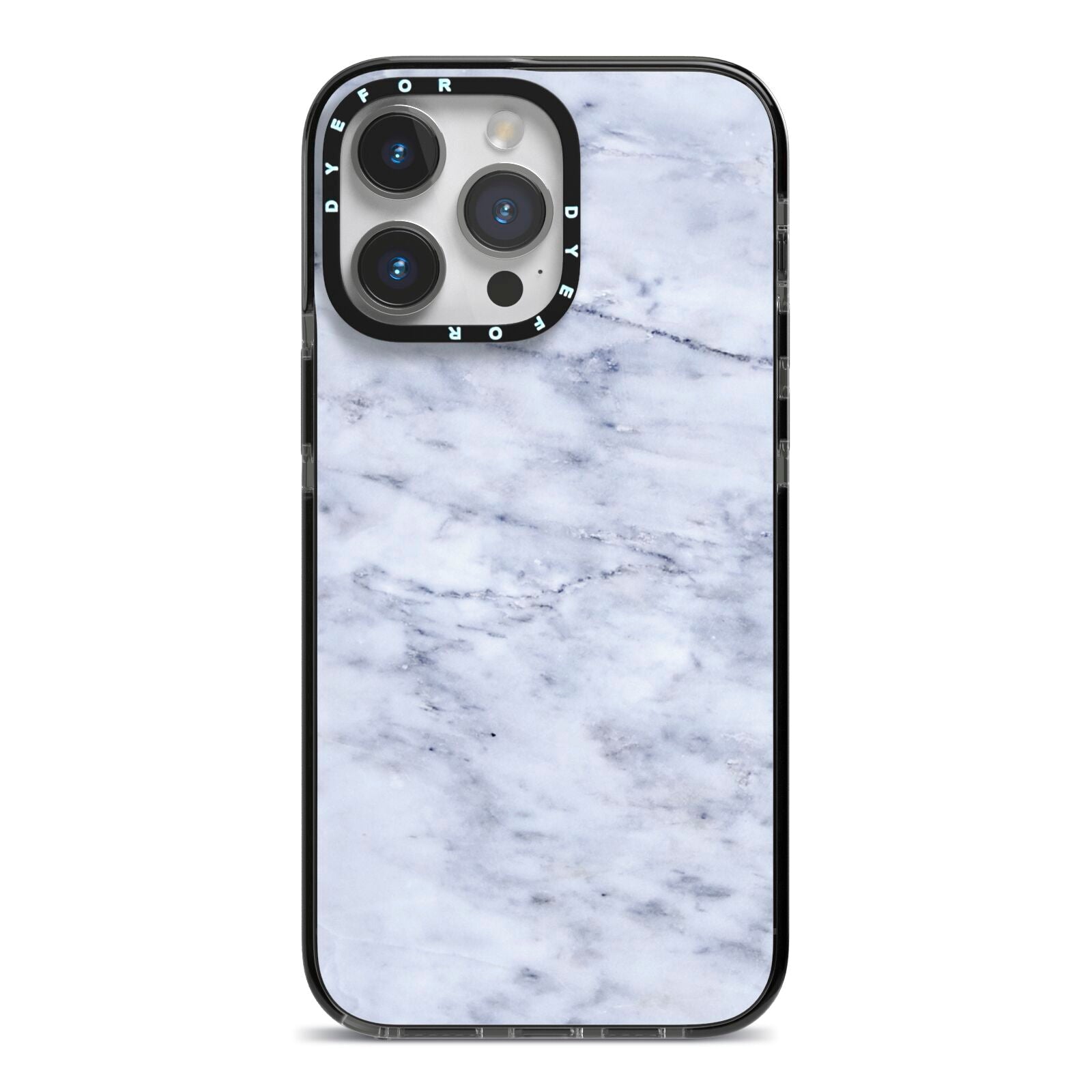 Faux Carrara Marble Print iPhone 14 Pro Max Black Impact Case on Silver phone