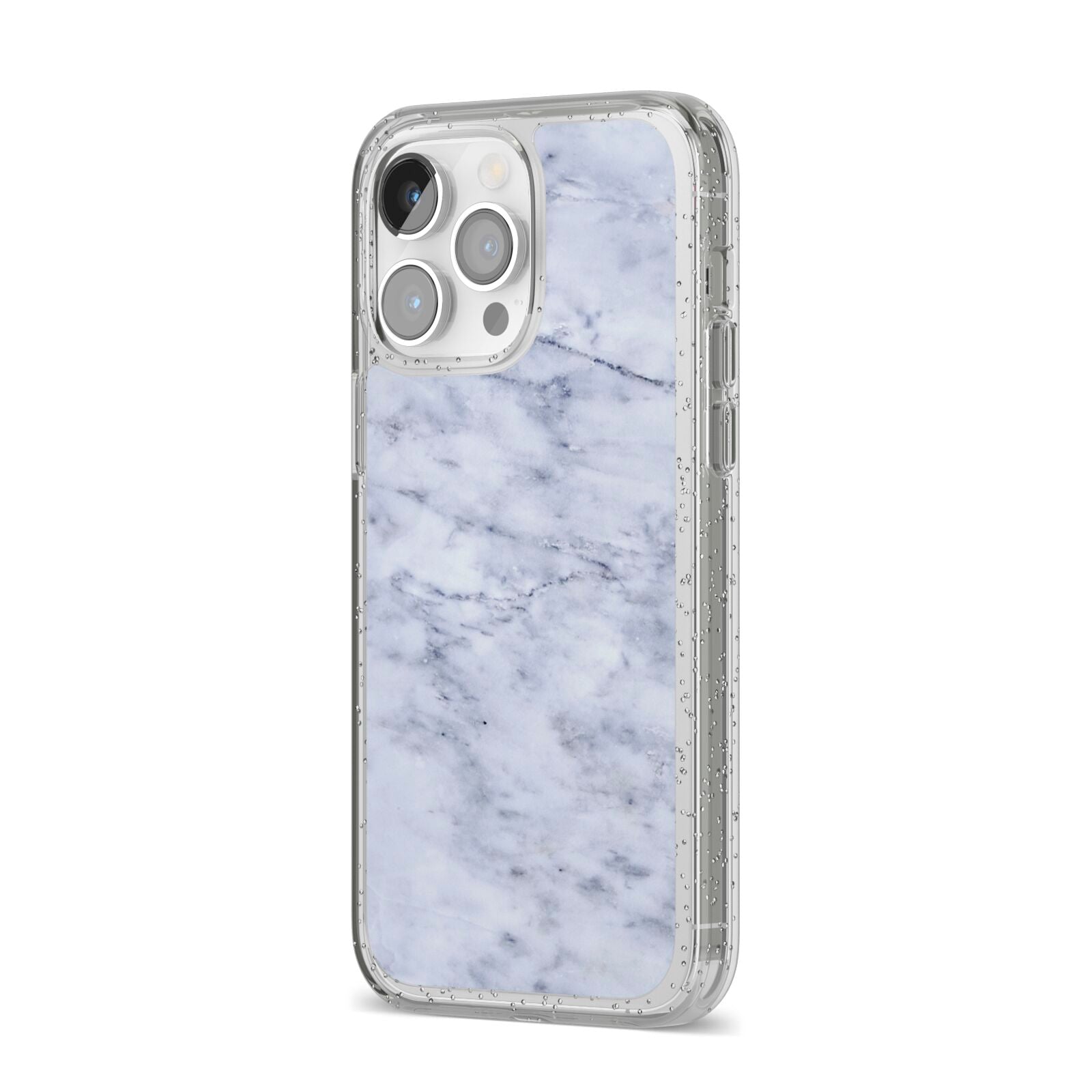 Faux Carrara Marble Print iPhone 14 Pro Max Glitter Tough Case Silver Angled Image
