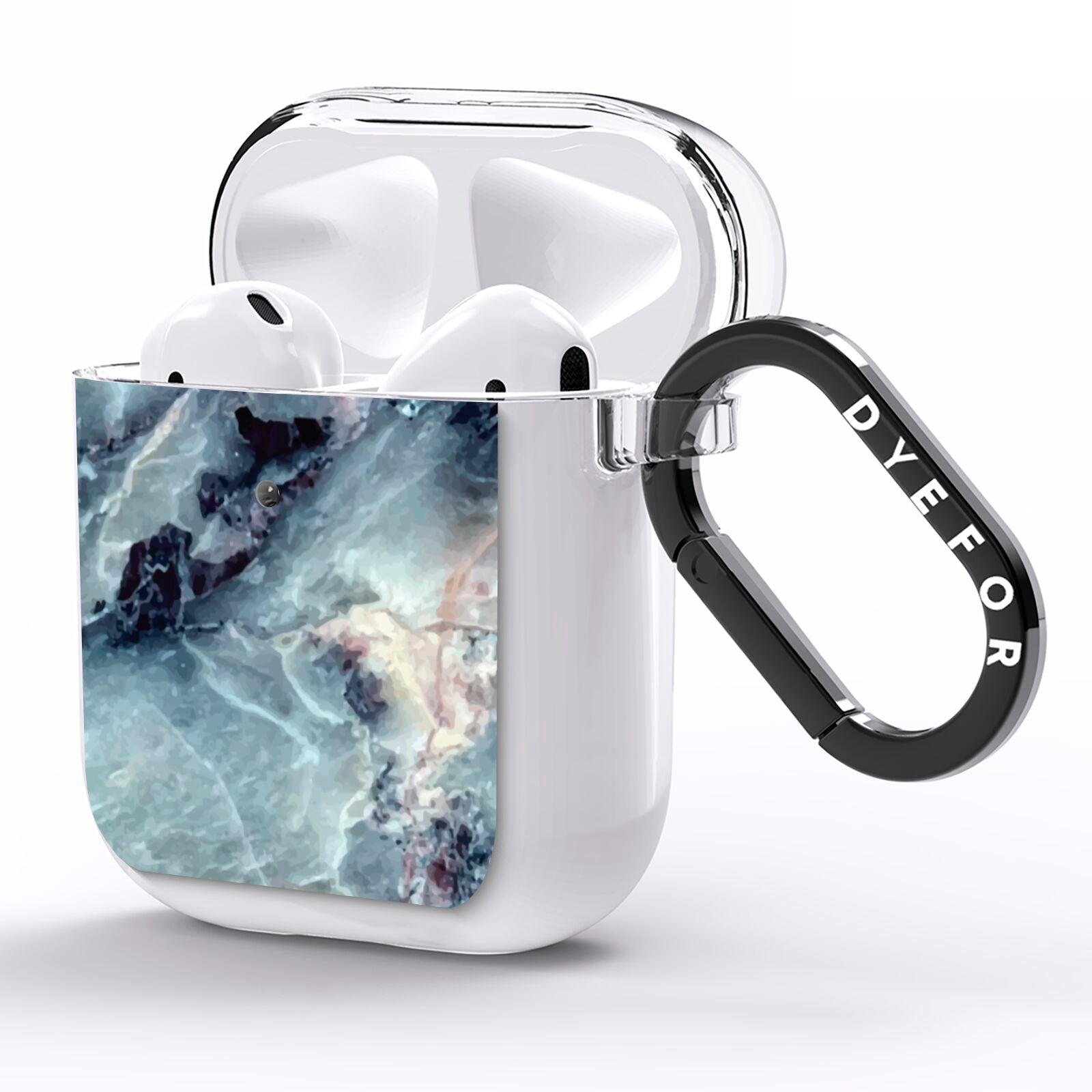 Faux Marble Blue Grey AirPods Clear Case Side Image