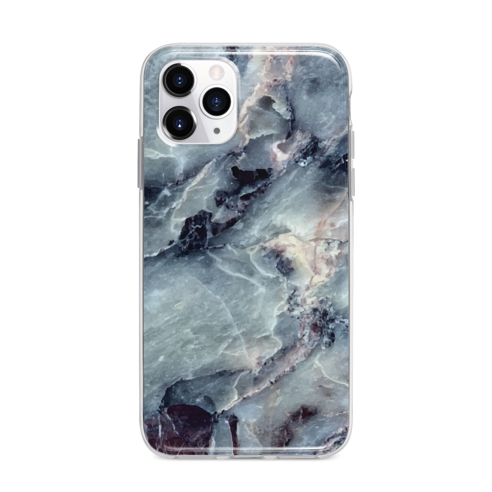 Faux Marble Blue Grey Apple iPhone 11 Pro Max in Silver with Bumper Case