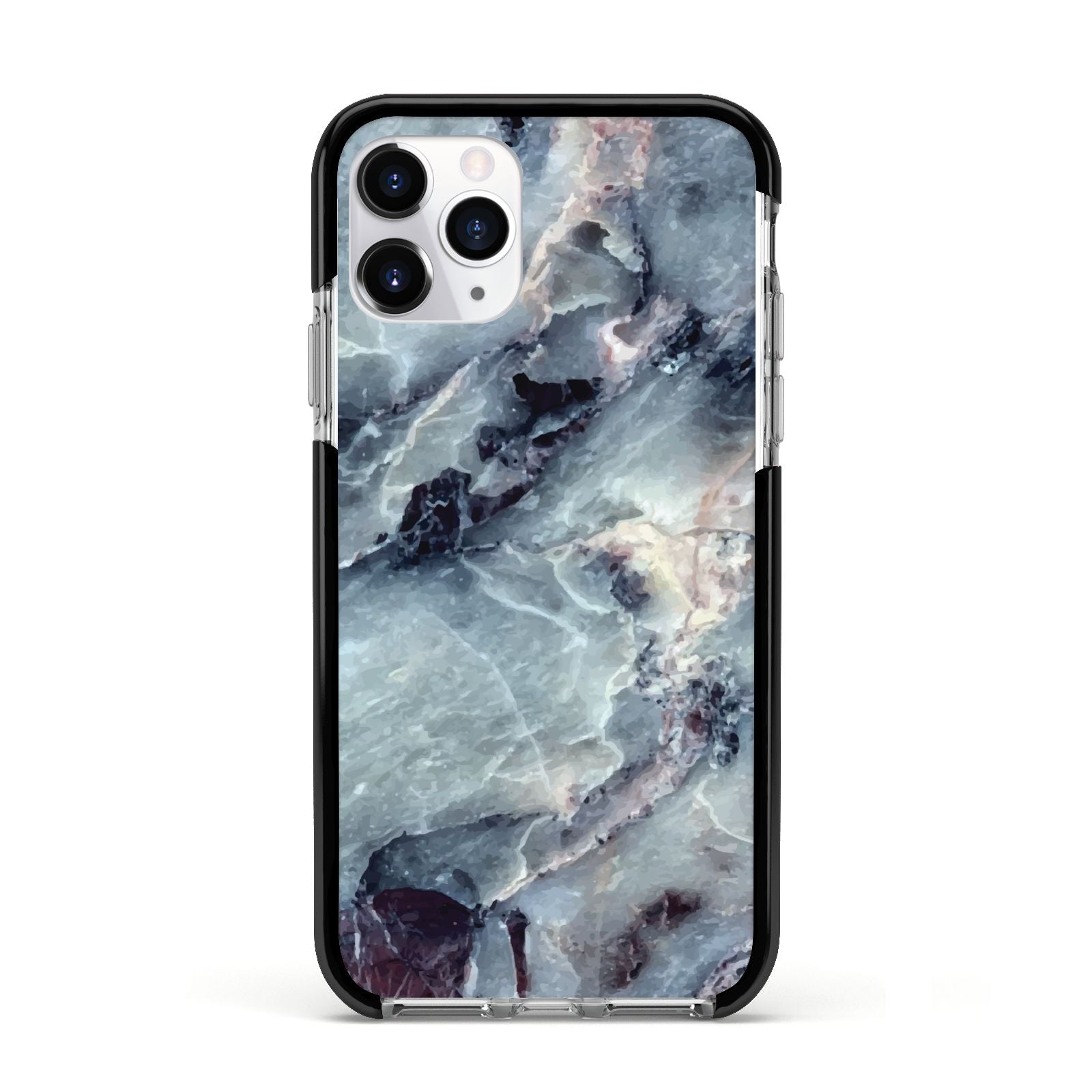 Faux Marble Blue Grey Apple iPhone 11 Pro in Silver with Black Impact Case