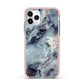 Faux Marble Blue Grey Apple iPhone 11 Pro in Silver with Pink Impact Case