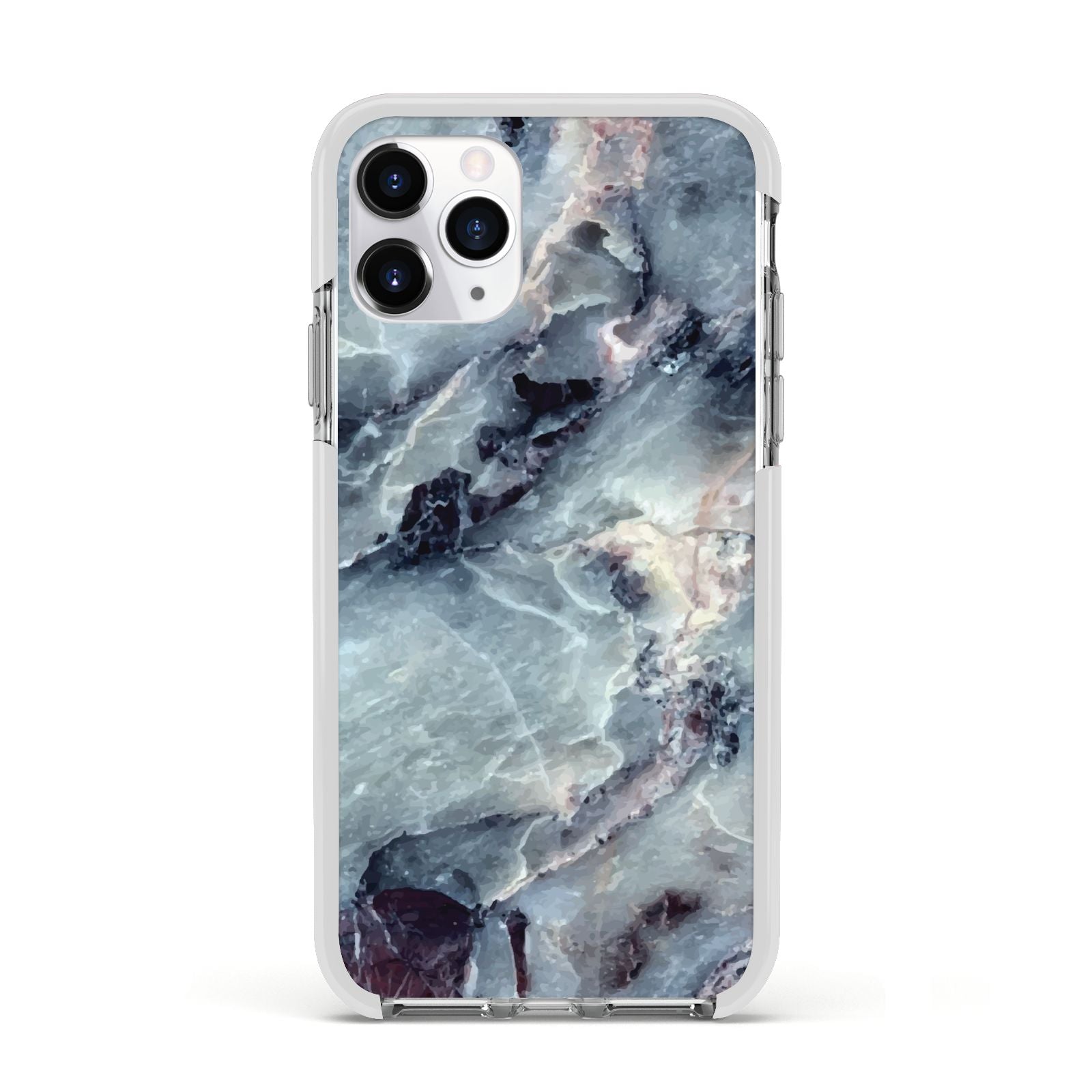 Faux Marble Blue Grey Apple iPhone 11 Pro in Silver with White Impact Case