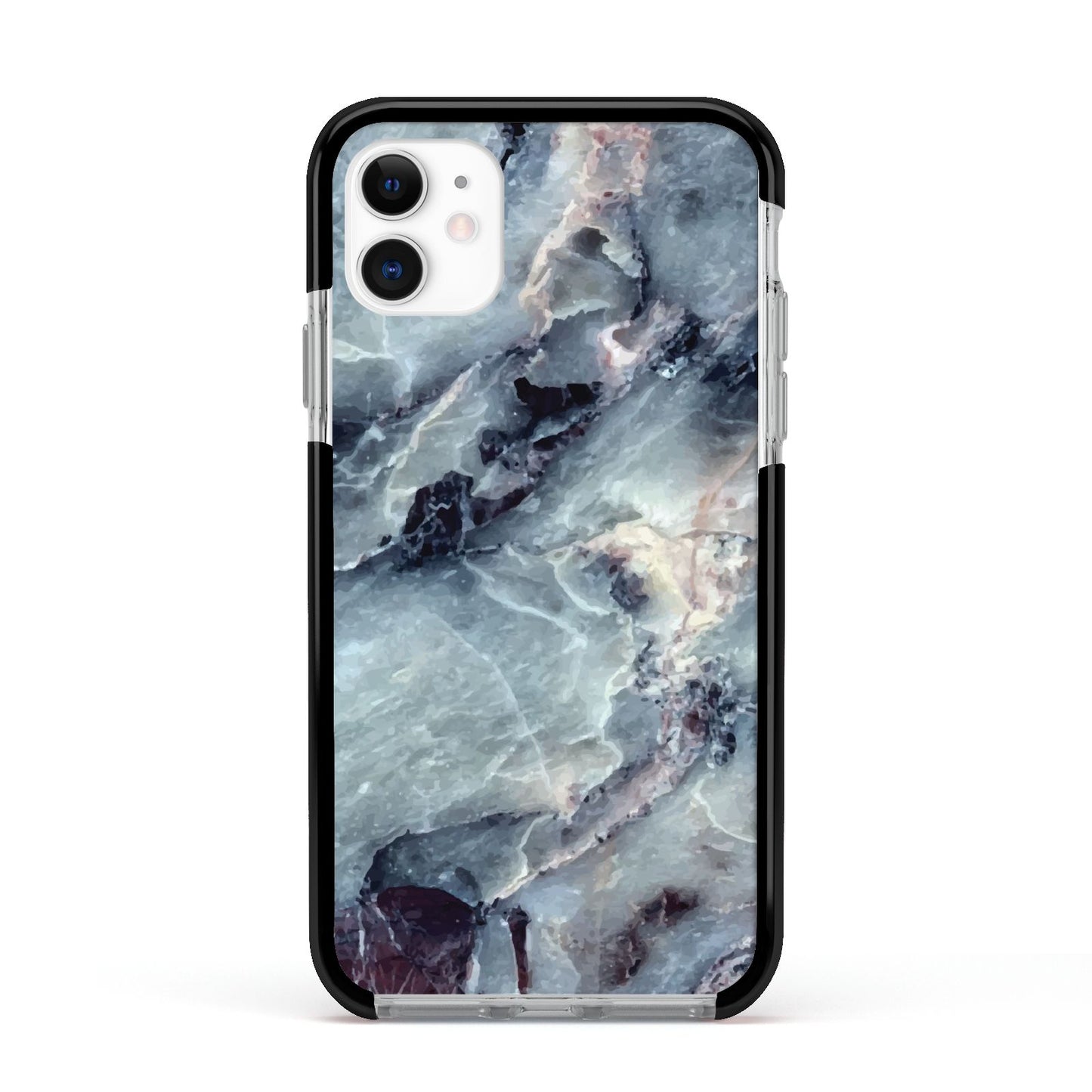 Faux Marble Blue Grey Apple iPhone 11 in White with Black Impact Case