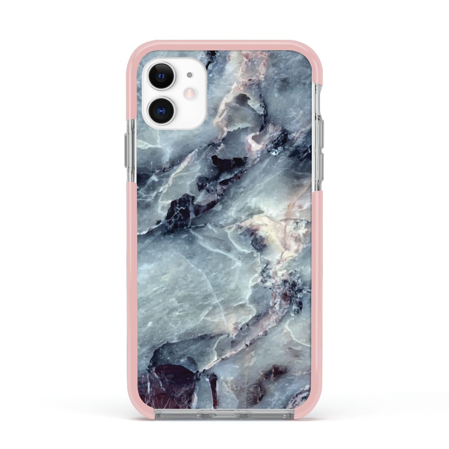 Faux Marble Blue Grey Apple iPhone 11 in White with Pink Impact Case
